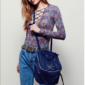Free People Harlow Cross body Bag Blue Suede